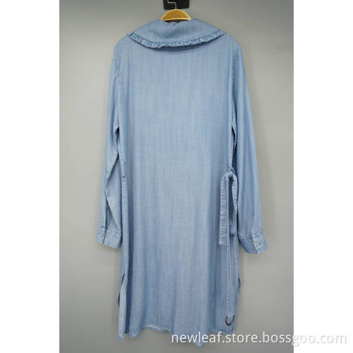 Doll Collar Washed Casual Dress with Belt